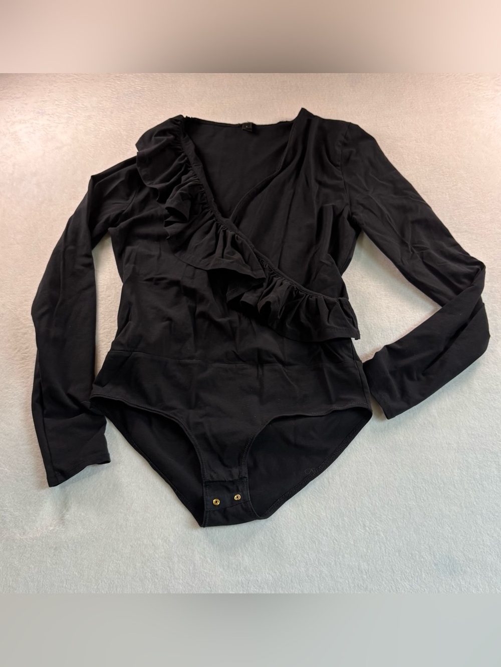 J. Crew Black Long-Sleeve Ruffle One-Piece Bodysuit